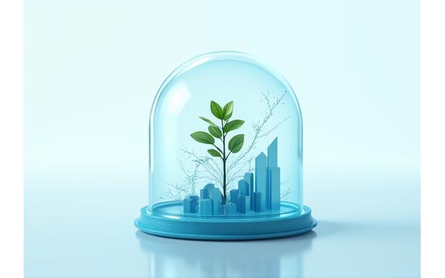 Concept visuel de prévention des risques, avec des engrenages imbriqués et une barrière de protection, dans un bureau moderne.