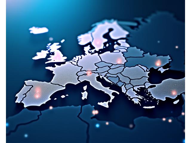 Carte interactive de l'Europe avec des points lumineux indiquant les marchés clés, symbolisant l'expansion internationale et les opportunités.