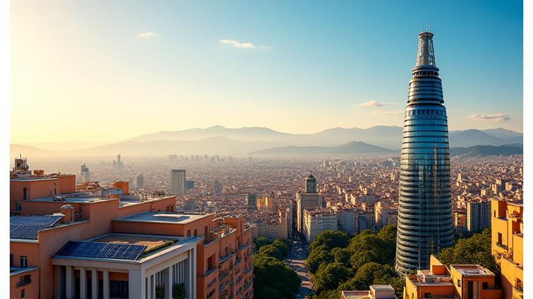 Panoramique de Barcelone avec son architecture unique et le développement durable en arrière-plan.