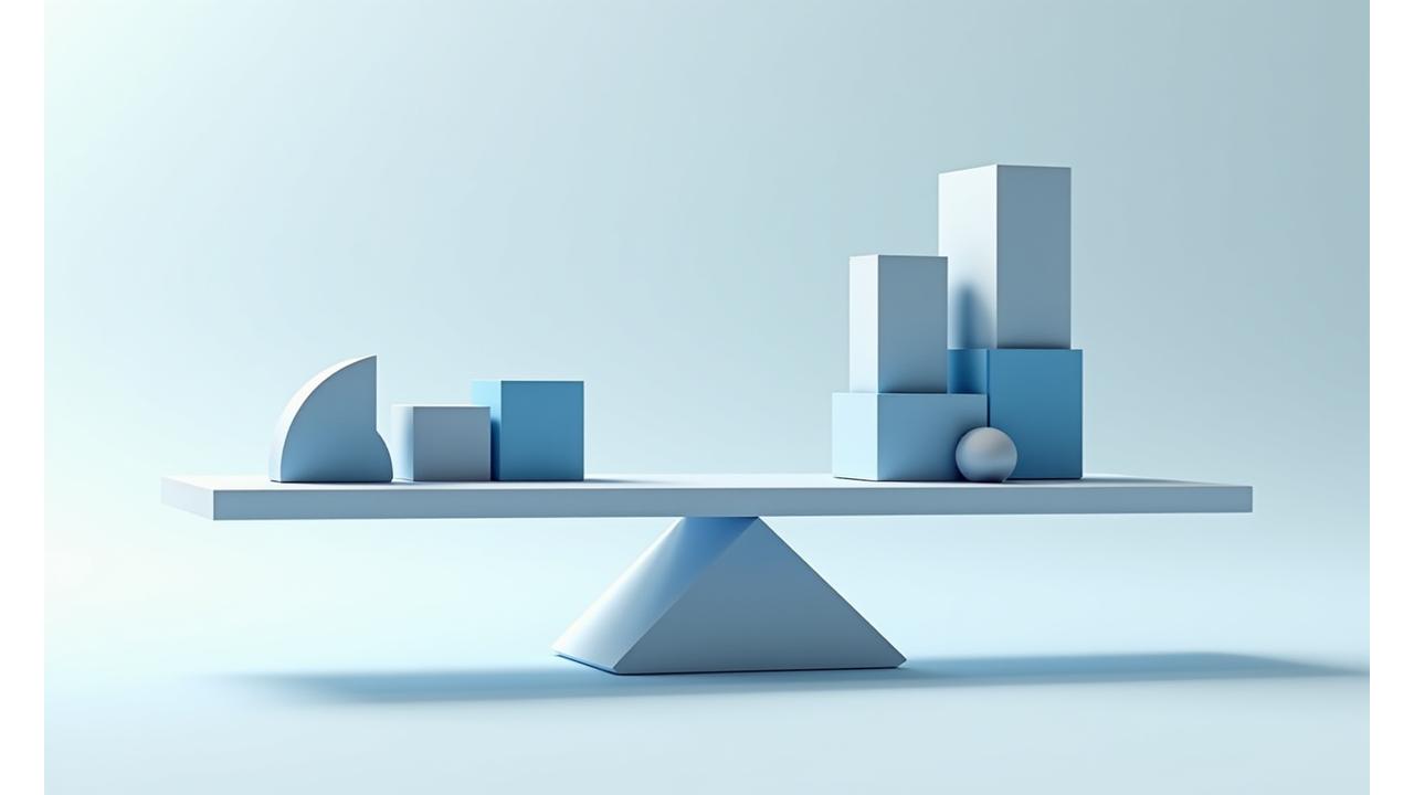 Infographie représentant une balance en équilibre, symbolisant l'équilibre entre risques et opportunités en conformité et gouvernance.
