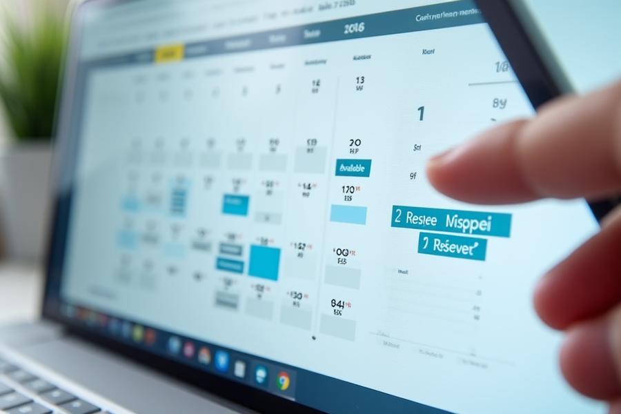 Interface d'un calendrier de réservation en ligne affichant des créneaux disponibles pour une consultation avec des experts