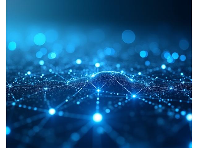 Paysage numérique abstrait représentant la legal tech et la fintech avec des interconnexions sécurisées.